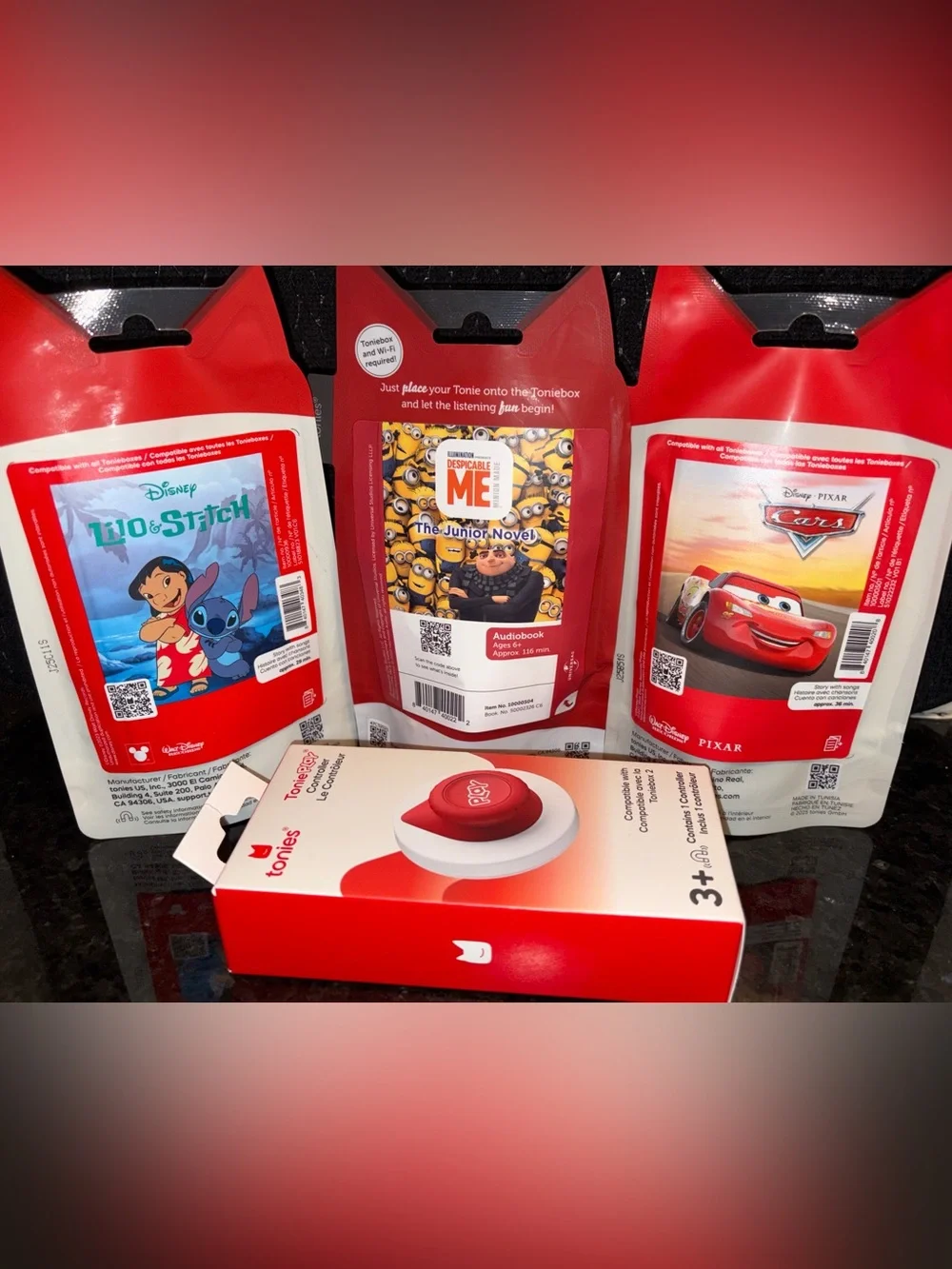 Tonies Bundle - 3 Audio Characters (Cars, Lilo & Stitch, Minions) + Controller